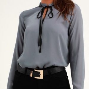 LuLu’s Blue Long Sleeve Necktie Blouse Size XS